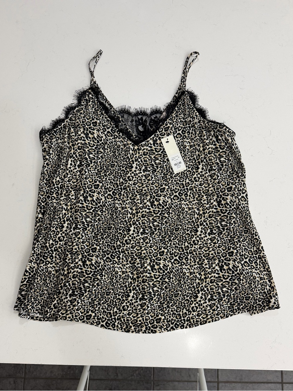 Francesca’s Leopard Lace Trim Cami Tank Top - Black/Tan